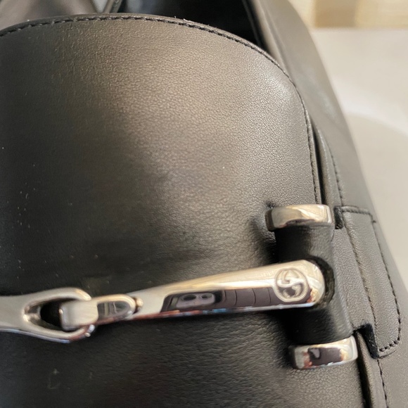 Gucci black leather slip on shoes semi formal casual 41 silver metal accent main image 12